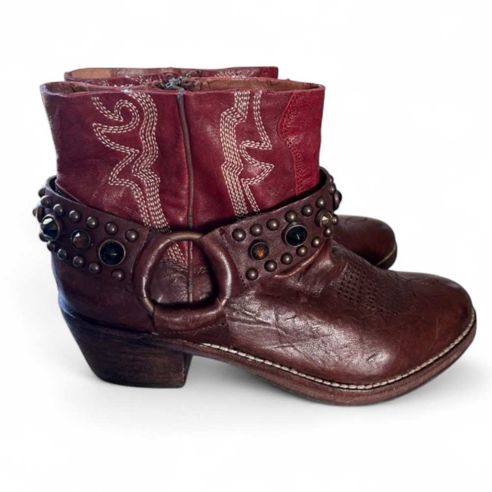 Sam Edelman Skylar Boots Brown Red With Studs And Gems Sz 5